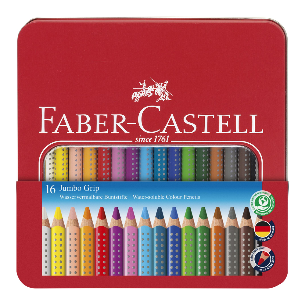 Faber-Castell Jumbo Grip farveblyant, tinæske med 16 stk.