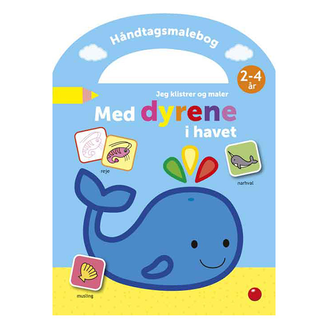 Håndtagsmalebog: Jeg klisterer og maler med dyrene i havet (hval)